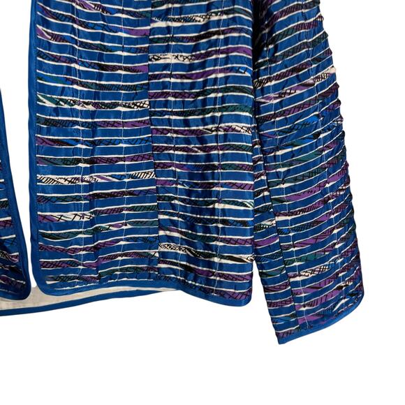 Chico’s Blue Purple Geometric Striped Open Front Jacket Size US 8 - Picture 4 of 8